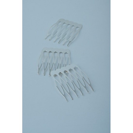 6 Dişli Gümüş Metal Tarak Toka  100 Adet