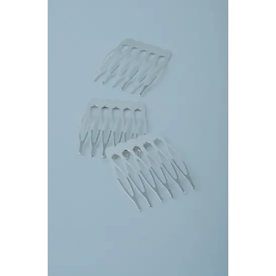 6 Dişli Gümüş Metal Tarak Toka 10 Adet