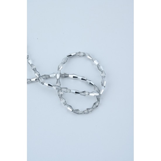 Aynalı Gümüş Arpa  Kristal Boncuk 10 Dizi 